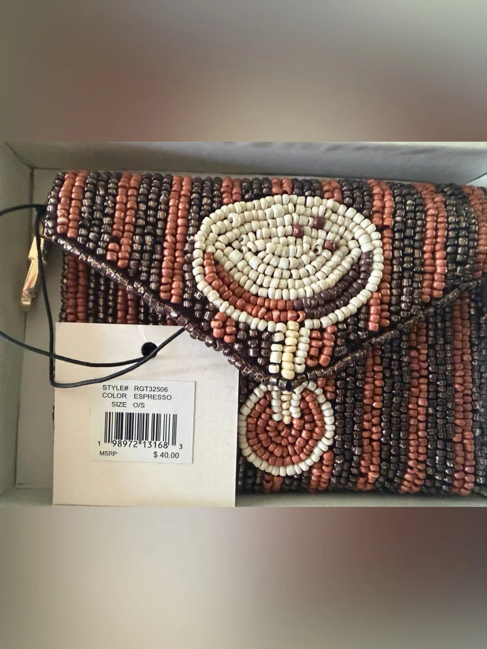 Rachel Zoe Brown Multi Beaded Card Case & Charm Set